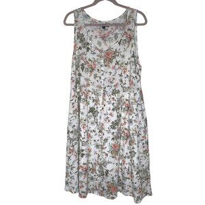 Frye Dress Womens XXL White Floral Midi Sleeveless Button Front Lined 2X Cottage